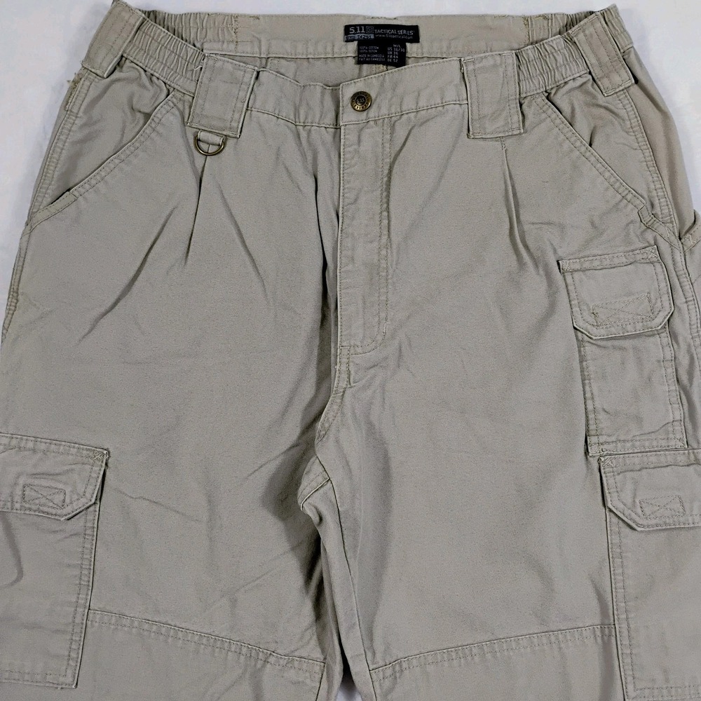 5.11 Tactical Mens Cargo Pants 36X30 (36x28) Beige Canvas Cargo Elastic Waist - Picture 2 of 8